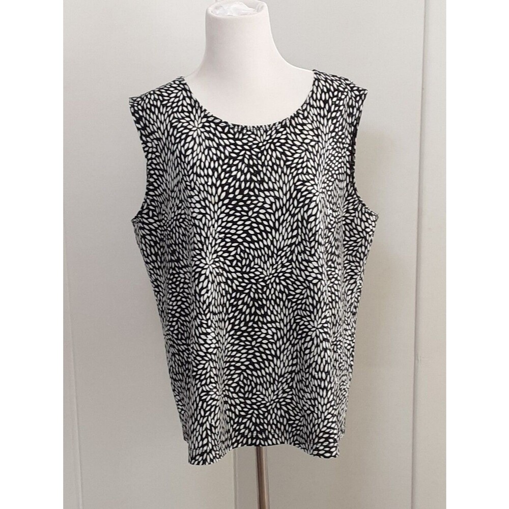 CHICO'S Pretty Petals Black & White Sparkling Sleeveless Tank Top Sz 3 (US 16)